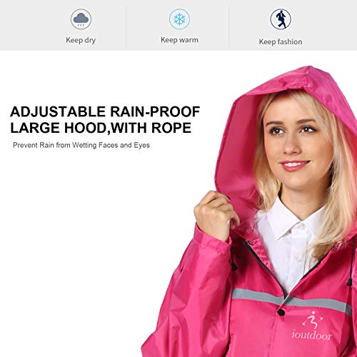 iOutdoor Products Poncho de lluvia premium con capucha con cordón, manga larga, impermeable y con cinta reflectante, ligero, duradero, para ciclismo, camping, senderismo 3XL(181-190CM) Rosa roja