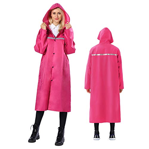 iOutdoor Products Poncho de lluvia premium con capucha con cordón, manga larga, impermeable y con cinta reflectante, ligero, duradero, para ciclismo, camping, senderismo 3XL(181-190CM) Rosa roja