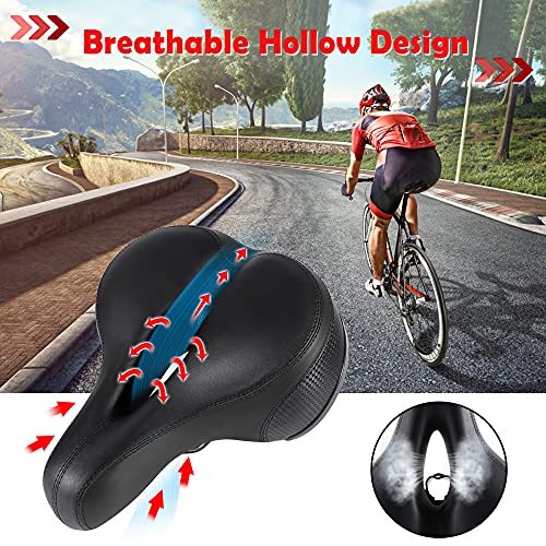 IPOW Sillín de Bicicleta, Asiento de Bici de Gel Impermeable y Transpirable, Cómodo Asiento Ergonómico de Bici, Bicicleta de Carretera, Bicicleta de Montaña, EMTB, Negro