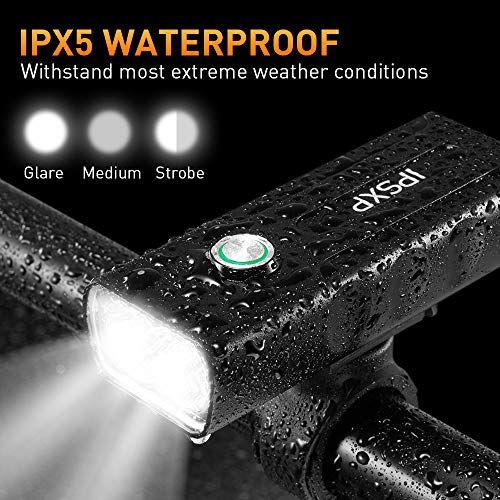 IPSXP 1000 lúmenes Luz Bicicleta, USB Recargable LED Faro Delantero para Bicicleta Alto Brillo 6 Horas Linterna de Seguridad para Ciclismo de montaña con 3 Modos,Impermeable Luces Bicicleta