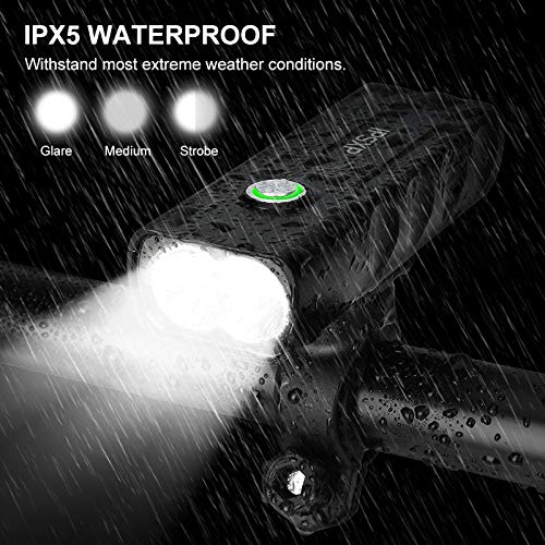 IPSXP 1000 lúmenes Luz Bicicleta, USB Recargable LED Faro Delantero para Bicicleta Alto Brillo 6 Horas Linterna de Seguridad para Ciclismo de montaña con 3 Modos,Impermeable Luces Bicicleta