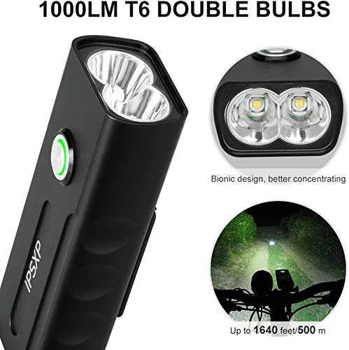 IPSXP 1000 lúmenes Luz Bicicleta, USB Recargable LED Faro Delantero para Bicicleta Alto Brillo 6 Horas Linterna de Seguridad para Ciclismo de montaña con 3 Modos,Impermeable Luces Bicicleta