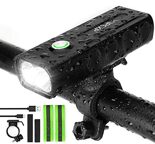 IPSXP 1000 lúmenes Luz Bicicleta, USB Recargable LED Faro Delantero para Bicicleta Alto Brillo 6 Horas Linterna de Seguridad para Ciclismo de montaña con 3 Modos,Impermeable Luces Bicicleta