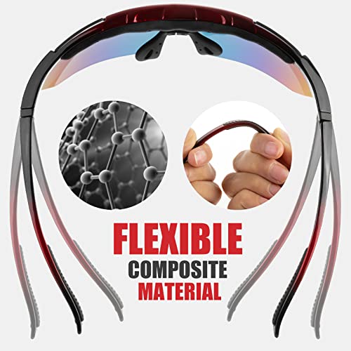 IPSXP Gafas de Sol Deportivas polarizadas 5 Lentes Intercambiables, Gafas de Ciclismo para Hombres y Mujeres, Carrera de béisbol, Escalada, Golf(Rojo&Negro)