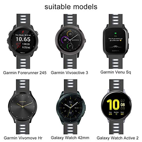 ISABAKE 20mm Correa Reloj Garmin de Silicona Suave para Galaxy Watch 42 mm/Garmin Vivoactive 3/Samsung Galaxy Active 2/Garmin Forerunner 245/245 Music/Vivomove HR/Forerunner 645/Forerunner 645 Music