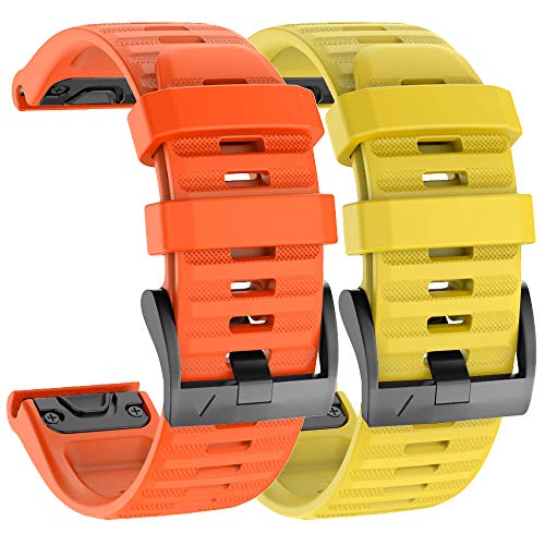 ISABAKE Correa de Reloj para Garmin Fenix 6X / 6X Pro, Fenix 5X / 5X Plus, Accesorios Fenix 3/3 HR, Banda QuickFit de 26 mm de Ancho (Amarillo/Naranja)