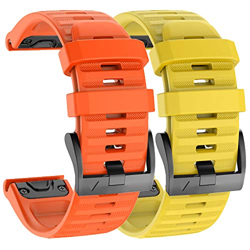 ISABAKE Correa de Reloj para Garmin Fenix 6X / 6X Pro, Fenix 5X / 5X Plus, Accesorios Fenix 3/3 HR, Banda QuickFit de 26 mm de Ancho (Amarillo/Naranja)