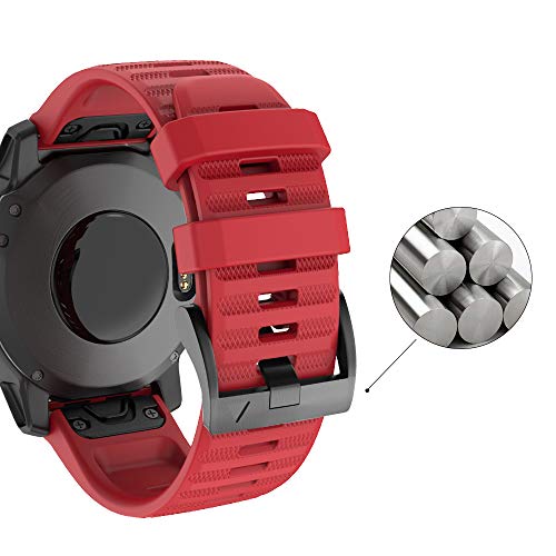 ISABAKE Correa de Reloj para Garmin Fenix 6X / 6X Pro, Fenix 5X / 5X Plus, Accesorios Fenix 3/3 HR, Banda QuickFit de 26 mm de Ancho (Rojo)