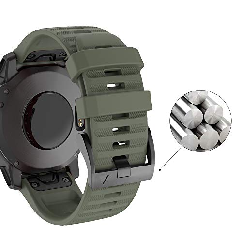 ISABAKE Correa de Reloj para Garmin Fenix 6X / 6X Pro, Fenix 5X / 5X Plus, Accesorios Fenix 3/3 HR, Banda QuickFit de 26 mm de Ancho (VerdeDelEjército)