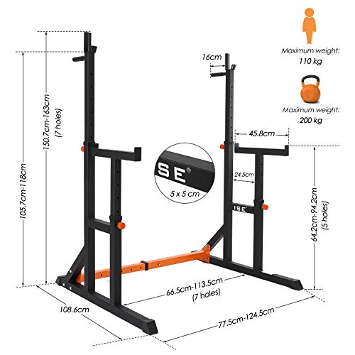 ISE Soporte Sentadillas Rack Ajustable, Estante de Barra con Pesas Soporte de Levantamiento Gimnasio para Banco de Peso, Máx 200kg, SY-RK1002