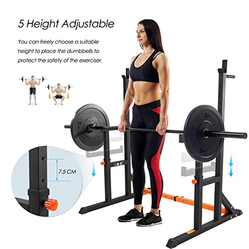 ISE Soporte Sentadillas Rack Ajustable, Estante de Barra con Pesas Soporte de Levantamiento Gimnasio para Banco de Peso, Máx 200kg, SY-RK1002