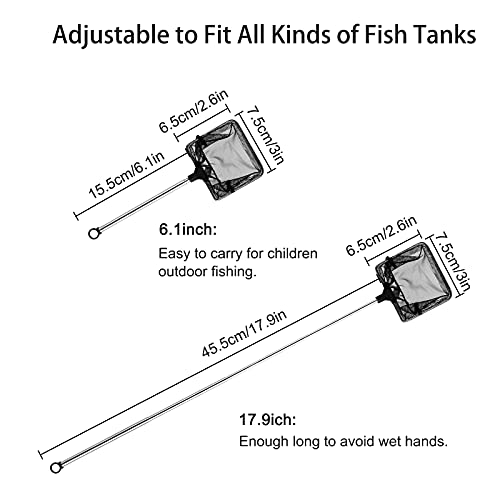 ISIYINER Redes para Acuarios, Red de Peces Mini Red Telescópica de Pesca con Mango Largo de Acero Inoxidable de 15-45 cm para Estanque Pecera