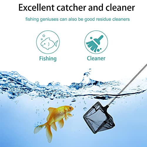 ISIYINER Redes para Acuarios, Red de Peces Mini Red Telescópica de Pesca con Mango Largo de Acero Inoxidable de 15-45 cm para Estanque Pecera