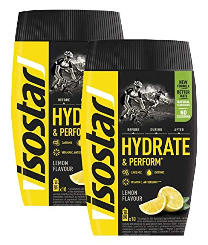 Isostar Hydrate & Perform 2x400g bebida isotónica de electrolitos - solución de electrolitos para apoyar el rendimiento deportivo - limón, paquete de 2