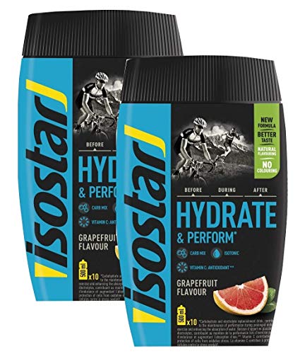 Isostar Hydrate & Perform 2x400g bebida isotónica de electrolitos - solución de electrolitos para apoyar el rendimiento deportivo - toronja, paquete de 2