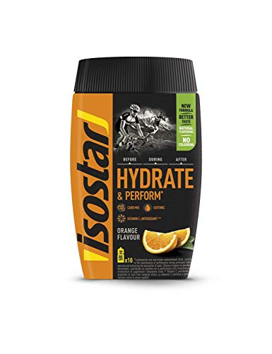 Isostar Hydrate & Perform Iso Drink - Bebida isotónica en polvo de electrolito para ayudar a la potencia deportiva - Naranja + limón + botella de 1 litro, 2 x 400 g, 1 x 1000 ml