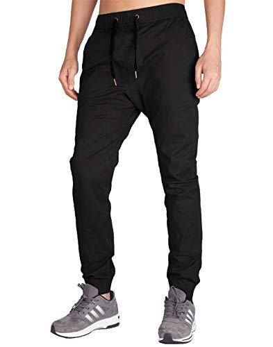 ITALY MORN Jogging Pants Hombre Jogger Pantalón Deportivos Slim Fit Chino Algodón (M, Negro)