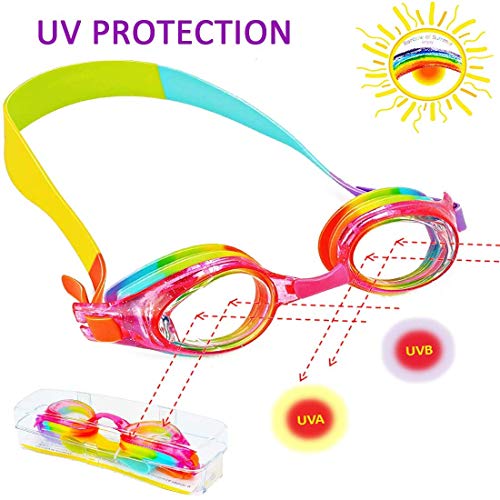 iToobe Gafas de natación para niños de 3 a 14 años, antivaho y protección UV, sin fugas, silicona suave, con funda protectora gratuita (multi)