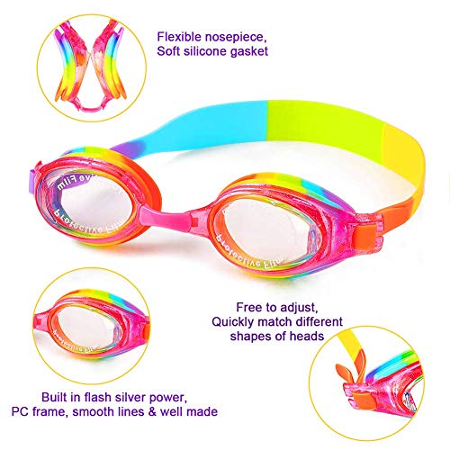 iToobe Gafas de natación para niños de 3 a 14 años, antivaho y protección UV, sin fugas, silicona suave, con funda protectora gratuita (multi)