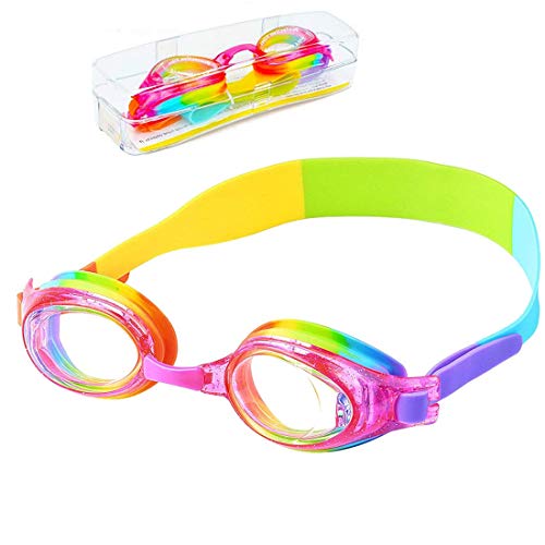 iToobe Gafas de natación para niños de 3 a 14 años, antivaho y protección UV, sin fugas, silicona suave, con funda protectora gratuita (multi)