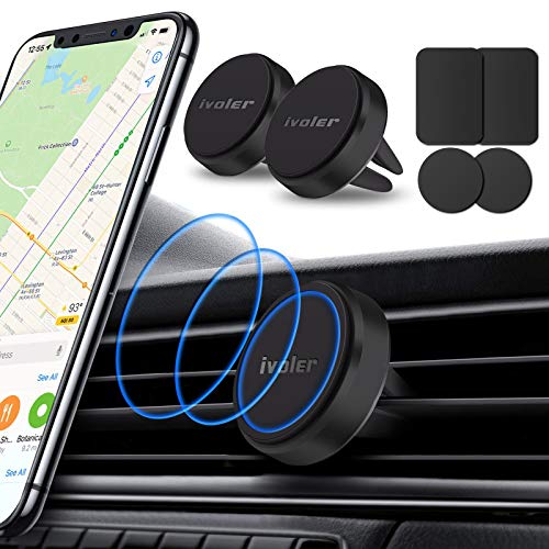 ivoler 2 Pack Soporte Móvil Coche, Iman Coche Móvil para Rejilla del Aire, 360°Rotación, Soporte Magnético para Smartphone, los télefonos móviles y Dispositivo GPS, Negro