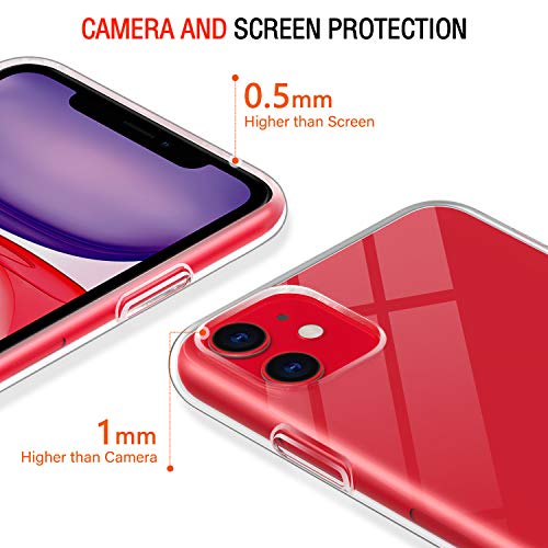 ivoler Funda para iPhone 11 6.1 Pulgadas, con 3 Piezas Cristal Templado, Transparente Suave TPU Silicona Carcasa Protectora Anti-Choque Caso Delgada Anti-arañazos Case