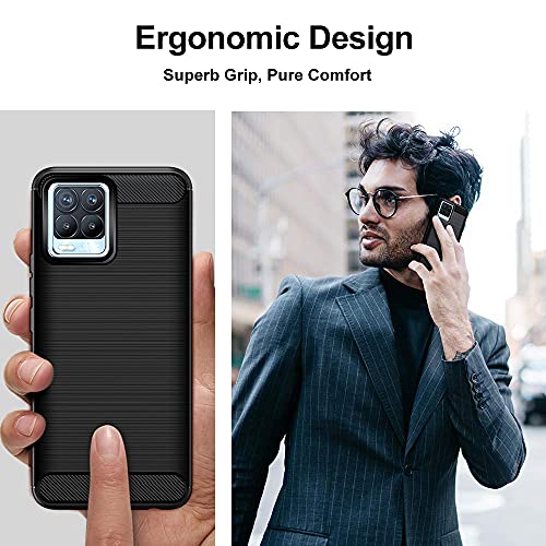 ivoler Funda para OPPO Realme 8 Pro/Realme 8 4G con 3 Piezas Cristal Templado, Fibra de Carbono Carcasa Protectora Antigolpes, Suave TPU Silicona Caso Anti-Choques Case Cover - Negro