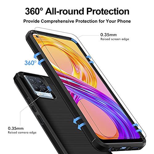 ivoler Funda para OPPO Realme 8 Pro/Realme 8 4G con 3 Piezas Cristal Templado, Fibra de Carbono Carcasa Protectora Antigolpes, Suave TPU Silicona Caso Anti-Choques Case Cover - Negro