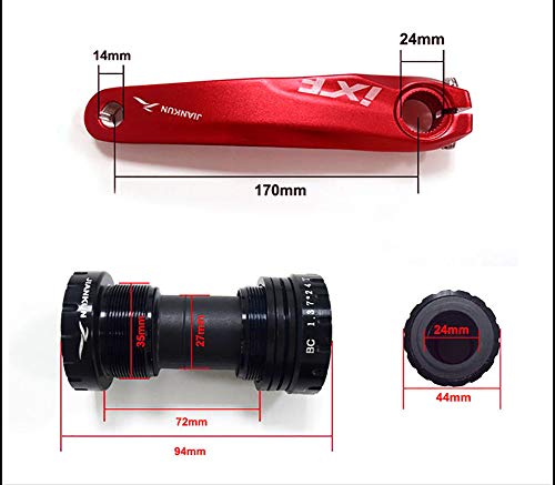 IXF Bielas para bicicleta de montaña, 170 mm, 104 BCD con kit de soporte inferior y pernos de cadena para bicicleta MTB BMX de carretera, compatible con Shimano, FSA, Gaint (rojo)