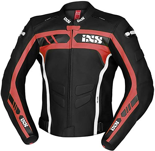 IXS Sport RS-600 1.0 - Chaqueta de piel para moto, color negro, rojo y blanco