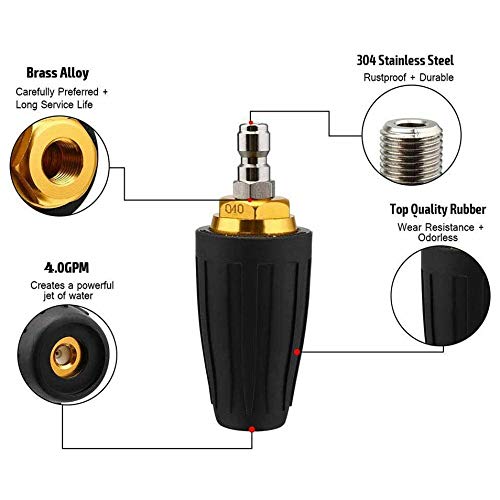 Iycorish Boquilla Turbo para limpieza de alta presión, boquilla giratoria y 7 puntos, conexión rápida de 1/4 pulgadas, 4000 PSI