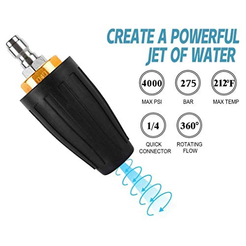 Iycorish Boquilla Turbo para limpieza de alta presión, boquilla giratoria y 7 puntos, conexión rápida de 1/4 pulgadas, 4000 PSI