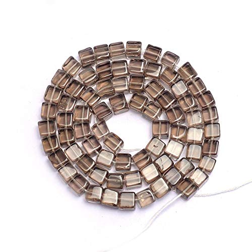 Jaipur Gems Mart Natural 1 filamento 40,6 cm cuarzo ahumado cuadrado Cubo/caja forma de cuentas piedras preciosas | 4,5 – 6 mm llano cuadrado liso para hacer joyas | cuentas sueltas