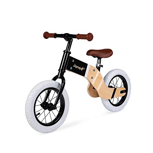 Janod - Bicicleta Sin Pedales de Madera y Metal Deluxe - Look Retro Nórdico - Desarrolla el Equilibrio y la Autonomía - Sillín Ajustable y Neumáticos Inflables - A partir de 3 Años, J03281