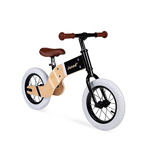 Janod - Bicicleta Sin Pedales de Madera y Metal Deluxe - Look Retro Nórdico - Desarrolla el Equilibrio y la Autonomía - Sillín Ajustable y Neumáticos Inflables - A partir de 3 Años, J03281