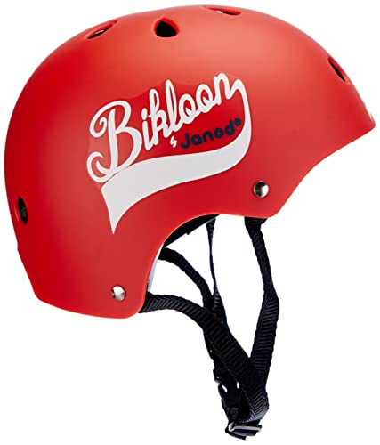 Janod - J03270 - Casco de color rojo, talla S, ajustable de 47 a 54 cm, con 11 orificios de ventilación, y bicicleta de equilibrio Bikloon para niños a partir de 3 años