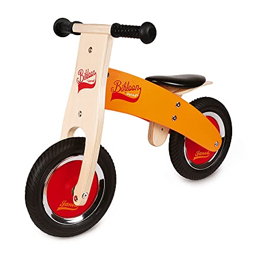 Janod - My First Little Bikloon - Bicicleta sin Pedales de Madera, Ideal para Desarrollar el Equilibrio y La Autonomía - Desde Los 2 Años (Naranja y Rojo), J03263