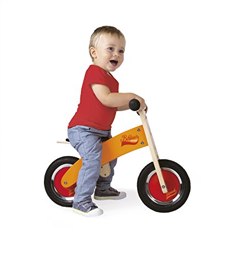 Janod - My First Little Bikloon - Bicicleta sin Pedales de Madera, Ideal para Desarrollar el Equilibrio y La Autonomía - Desde Los 2 Años (Naranja y Rojo), J03263