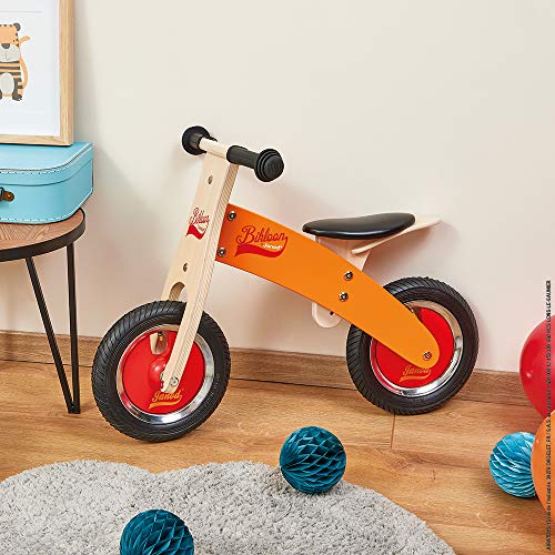 Janod - My First Little Bikloon - Bicicleta sin Pedales de Madera, Ideal para Desarrollar el Equilibrio y La Autonomía - Desde Los 2 Años (Naranja y Rojo), J03263