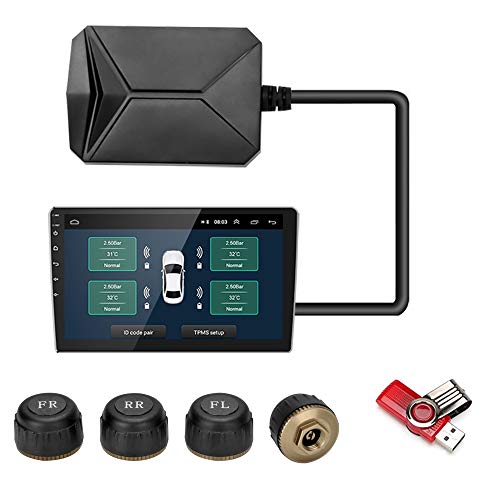 Jansite Sistema de monitoreo de presión de neumáticos USB TPMS, Sistema de monitoreo de Alarma de presión de neumáticos para Reproductor de navegación Android para automóvil con sensores externos