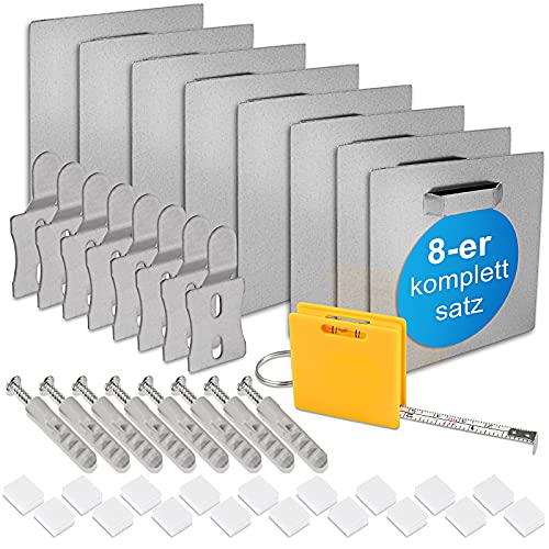 Jayzuum Juego de 8 colgadores cuadros para colgar cuadros, autoadhesivos, soporte pared espejo – fijación montaje vidrio acrílico aluminio Dibond espejo, capacidad carga la chapa adhesiva máx. kg