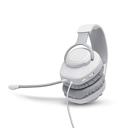 JBL Quantum 100 Auriculares para gamers con sonido QuantumSOUND, micrófono Boom y, diseño ligero y cómodo a la par que llamativo, compatible con múltiples plataformas, en blanco