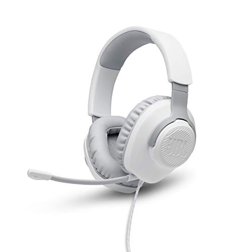 JBL Quantum 100 Auriculares para gamers con sonido QuantumSOUND, micrófono Boom y, diseño ligero y cómodo a la par que llamativo, compatible con múltiples plataformas, en blanco