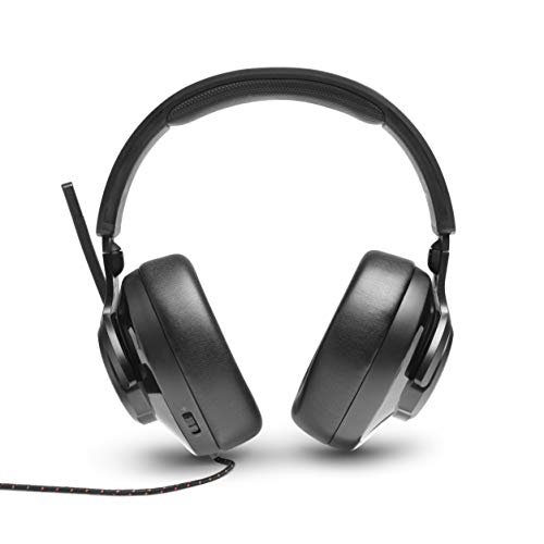 JBL Quantum 200 Auriculares para gamers con sonido QuantumSOUND y micrófono, con un diseño llamativo, compatible con múltiples plataformas, en negro