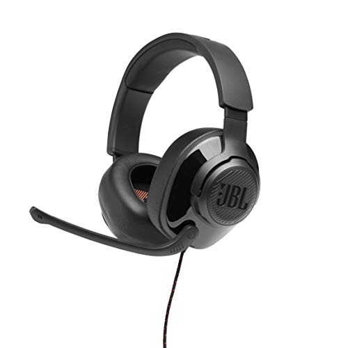 JBL Quantum 200 Auriculares para gamers con sonido QuantumSOUND y micrófono, con un diseño llamativo, compatible con múltiples plataformas, en negro