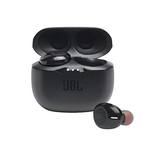 JBL Tune 125 TWS Auriculares intraaurales True Wireless con Bluetooth, Sonido Pure Bass y modo Dual Connect, hasta 32 hrs de música con estuche de carga, negro