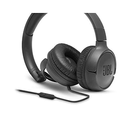 JBL Tune 500 - Auriculares supraaurales de cable y control remoto de un solo botón, micrófono incluido, asistente de voz, negro