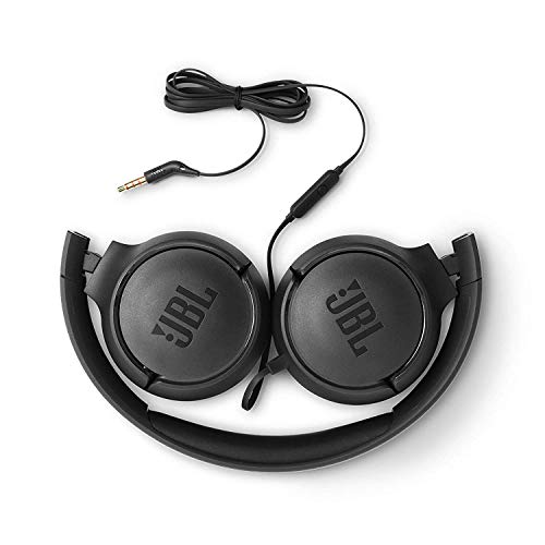 JBL Tune 500 - Auriculares supraaurales de cable y control remoto de un solo botón, micrófono incluido, asistente de voz, negro