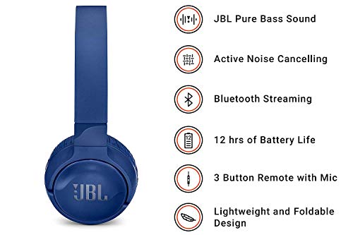 JBL Tune 600BTNC - Auriculares supraaurales inalámbricos con cancelación de ruido activa, batería de hasta 12 horas con BT y NC activo, azul