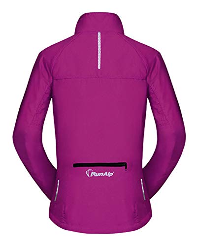 J.CARP chamarra cortavientos para mujer, superligera y visible, al aire libre, para ciclismo y correr, Large, Púrpura